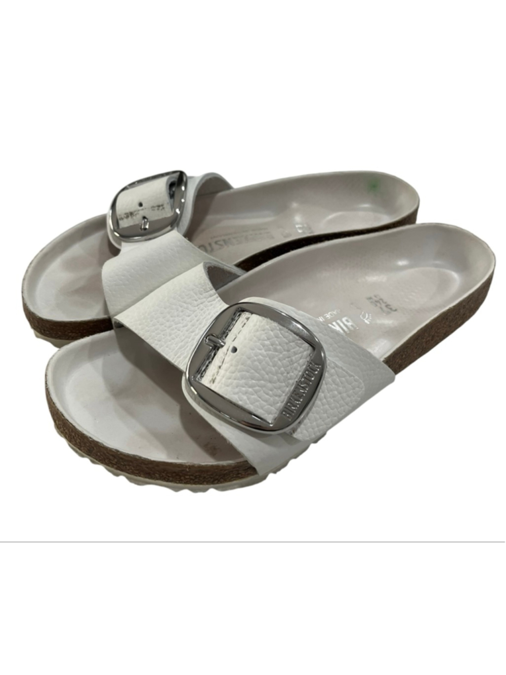 Birkenstock Madrid Big Buckle White Leather Slide Sandal Women's 37 US 6/6.5